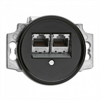 Black bakelite RJ45 double socket