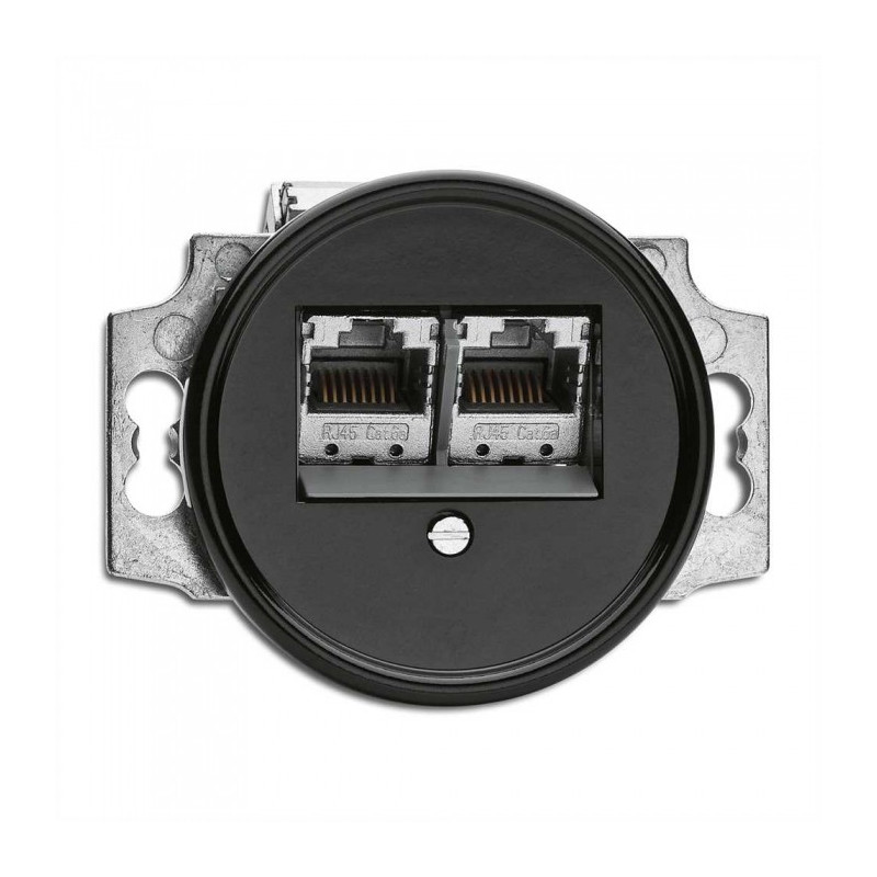 Prise double RJ45 bakélite noire