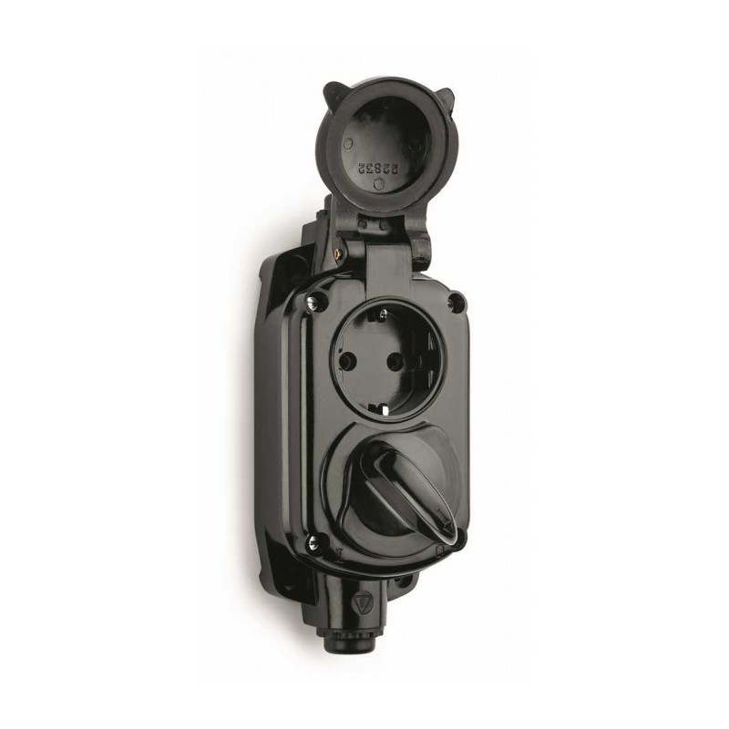 Black bakelite exterior socket & switch