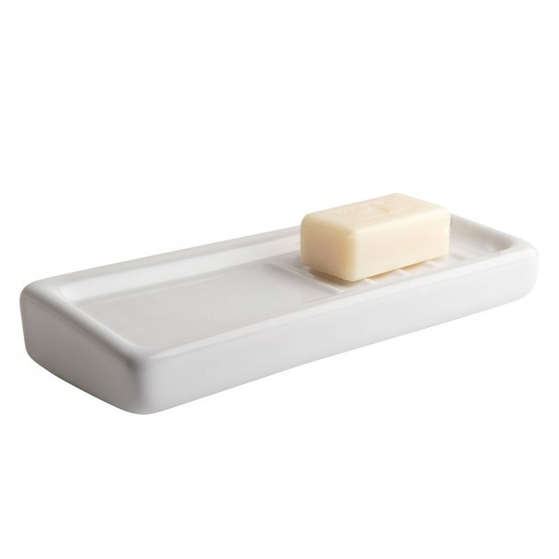Wall-mounted soap dish in white porcelain