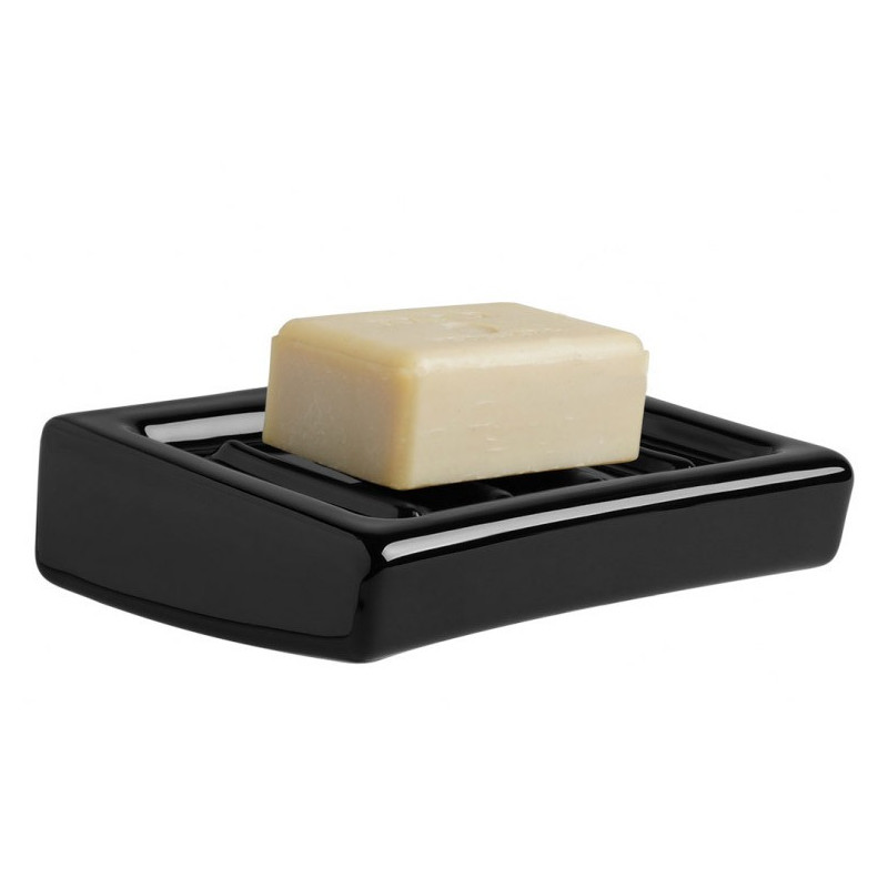 Wall-mounted soap dish in black porcelain