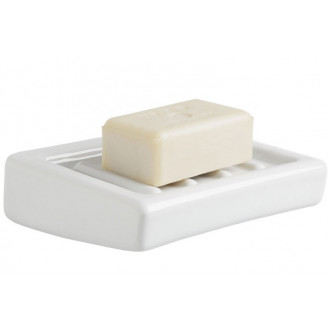 Wall-mounted soap dish in white porcelain
