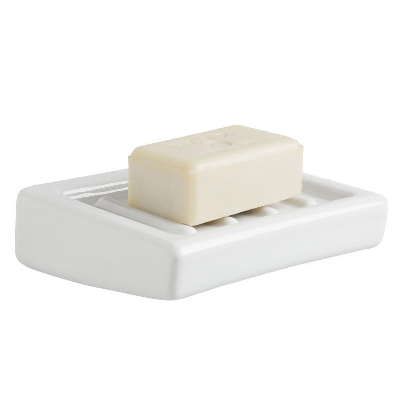 Wall-mounted soap dish in white porcelain