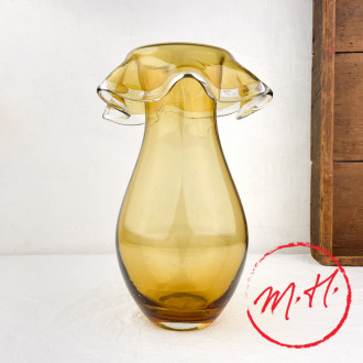 Blown glass vase with amber collar