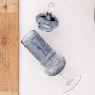 Bonbonnière à pied en verre bleu