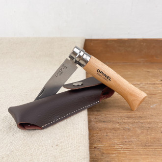 knife Opinel n°8 with brown leather sheath