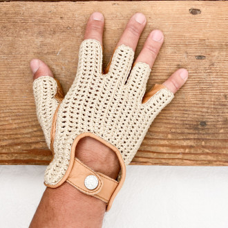 Cotton and lambskin crochet mittens