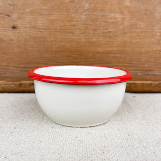 mini beige and red enamel bowl