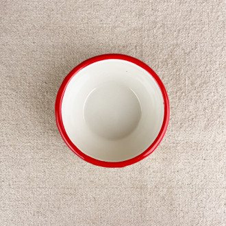 mini beige and red enamel bowl