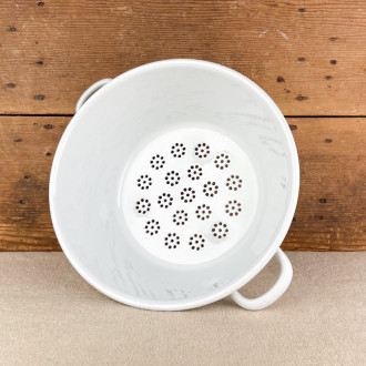 Large white enamel colander