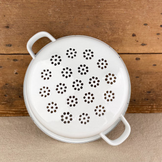 Large white enamel colander