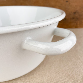 white enamel colander handles