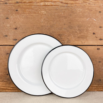 Plate in white enamel with black edging
