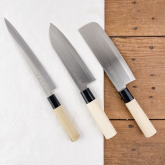 Boxed set 3 stainless steel japanese knives hinoki handle