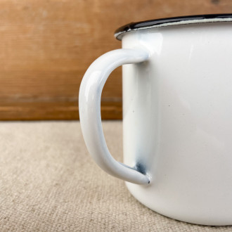 black and white enamel mug