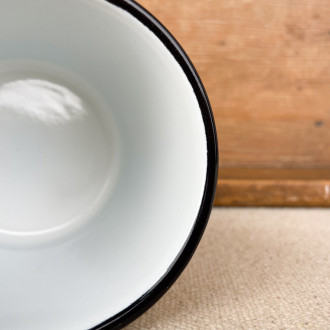 black and white enamel mug