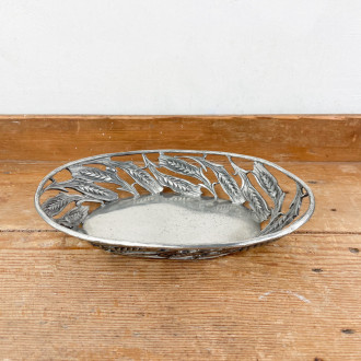 Pewter oval wheat ear basket Potier d'Etain