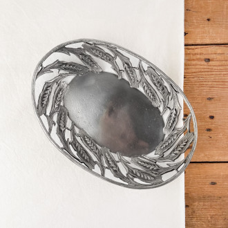 Pewter oval wheat ear basket Potier d'Étain