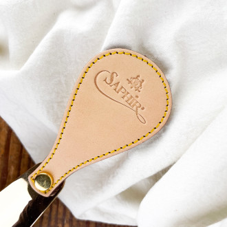 brass and sapphire leather travel shoehorn