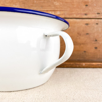 White enamel chamber pot with blue ibili border