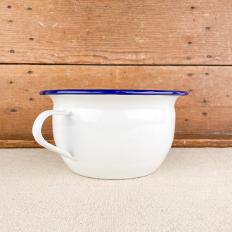 White enamel chamber pot with blue ibili border