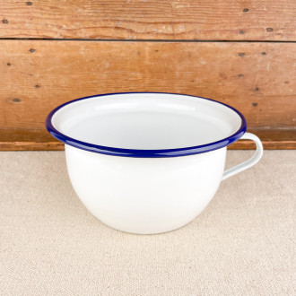 White enamel chamber pot with blue ibili border