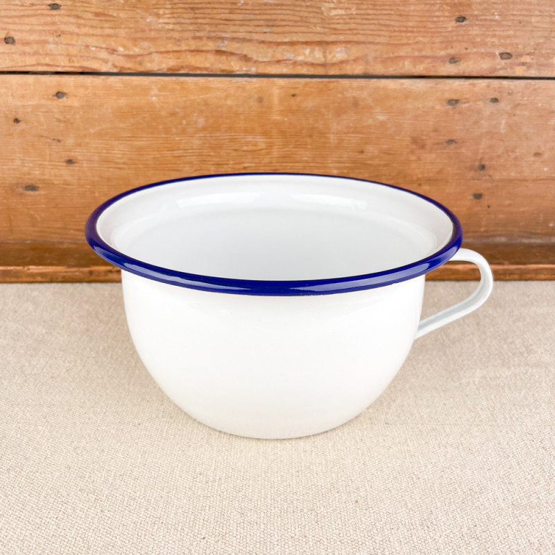 Pot de chambre en émail blanc liseré bleu ibili