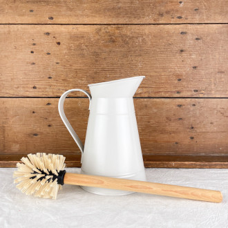 White metal toilet brush and broom