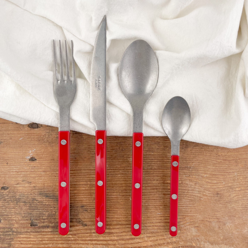 Set of 4 burgundy-red matt-effect cutlery sets