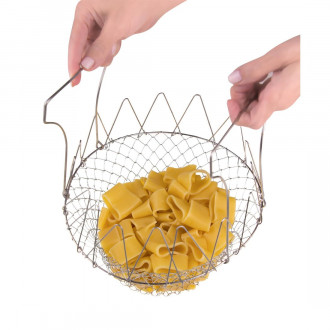 Foldable stainless steel pasta drainer basket