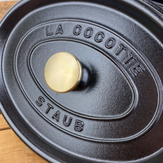 Matte black oval cast-iron casserole