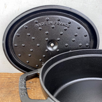 Matte black oval cast-iron casserole