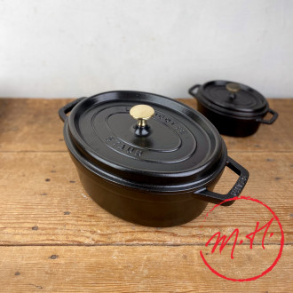 Matte black oval cast-iron casserole