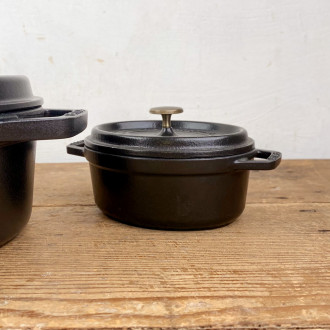 Matte black oval cast-iron casserole