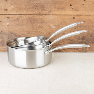 Uncoated stainless steel tri-ply saucepan made in France
