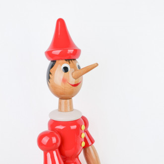 Giant Pinocchio head in articulated wood