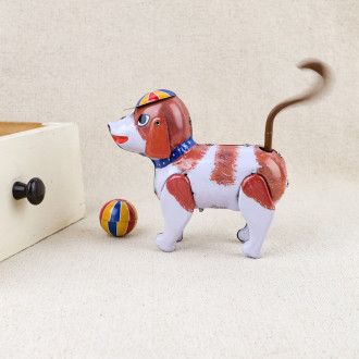 mechanical dog toy wags its tail