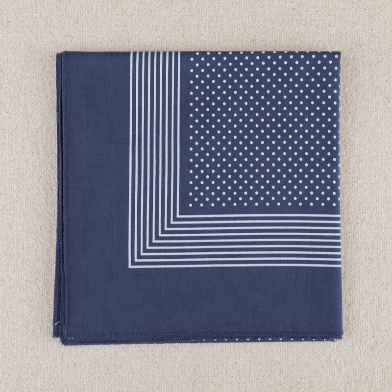 Blue work scarf with white polka dots