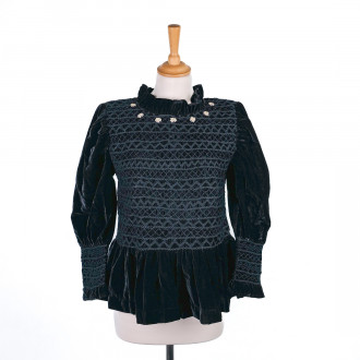 Black velvet smocked blouse