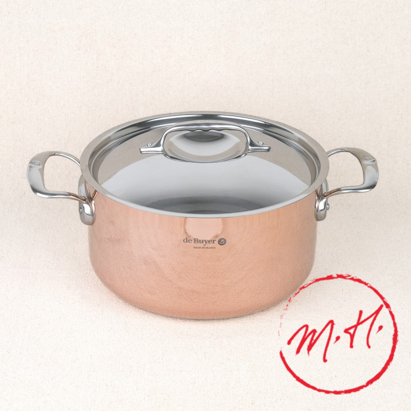 Copper casserole with lid prima matera induction ø 24cm