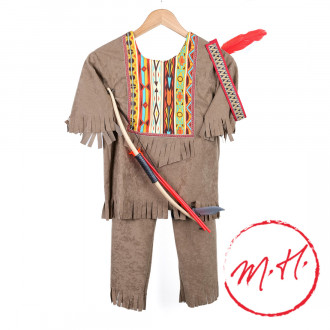 Indian costume with bow, feather headdress and knife