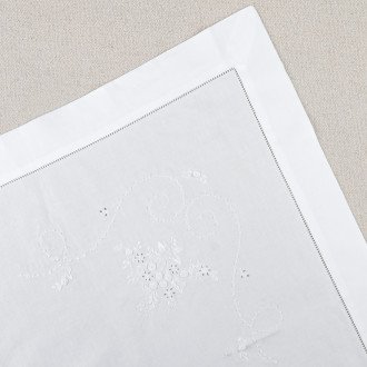 Embroidered white cotton tablecloth