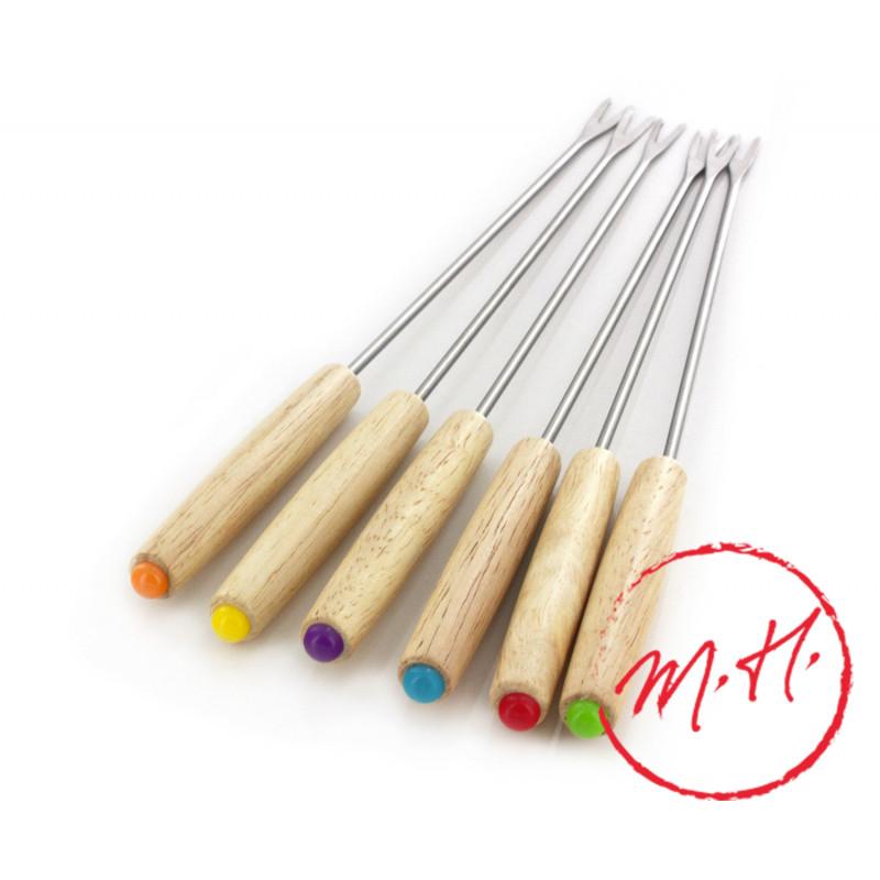 Lot de 6 piques à fondue manche bois