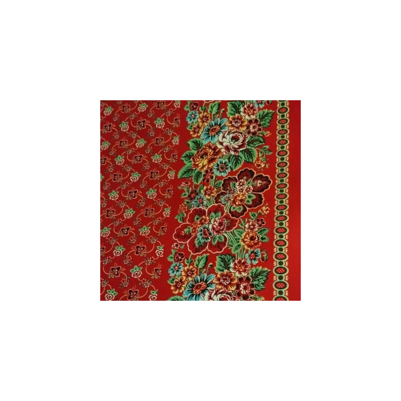 Tissu au mètre "Indianaire" crème rouge