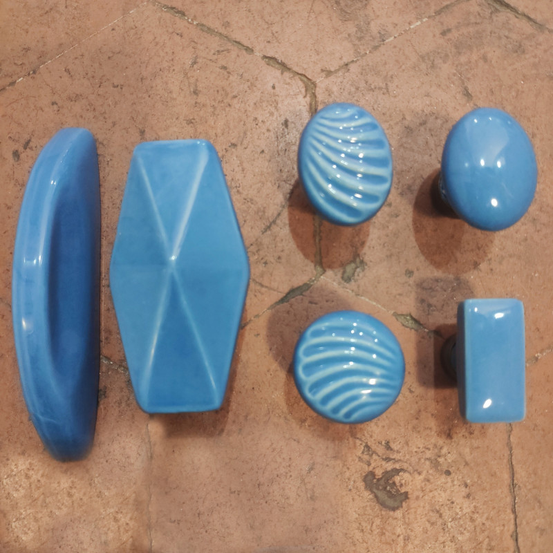 Azure blue porcelain door & cabinet knobs