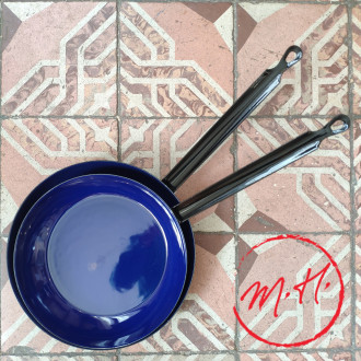 Black and blue enamel stove