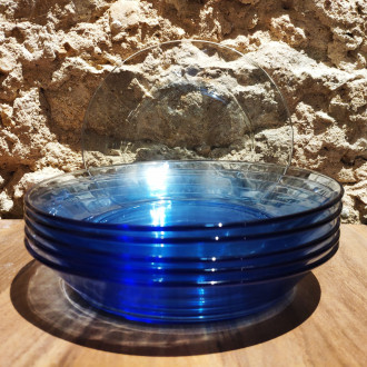 6 blue soup plates Duralex
