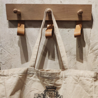 Coat rack with 3 wooden and leather hooks