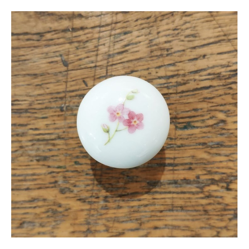 Bouton de tiroir en porcelaine motif fleuri