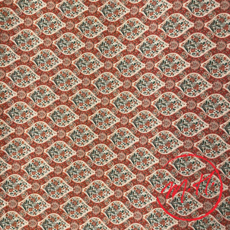 Tissu au mètre toile de Jouy rouge